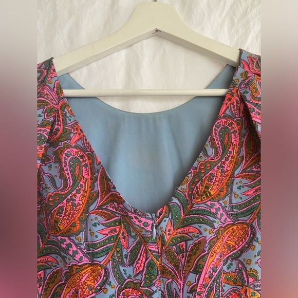 J. Crew Silk Dress Paisley Print Flounce Hem Pink Blue Size 4 - Picture 12 of 16